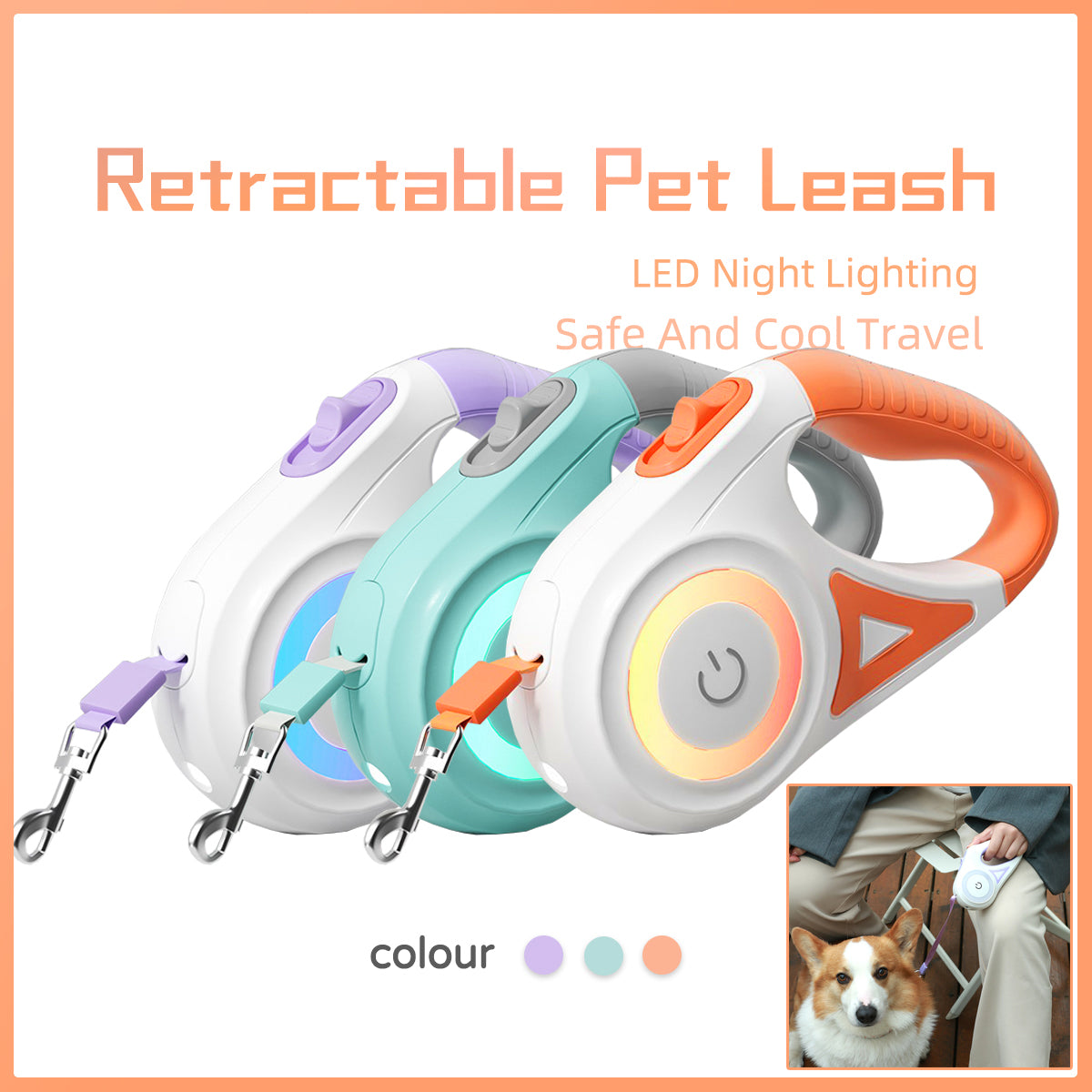 Retractable Dog Leash & Collar Set - Night Spotlight