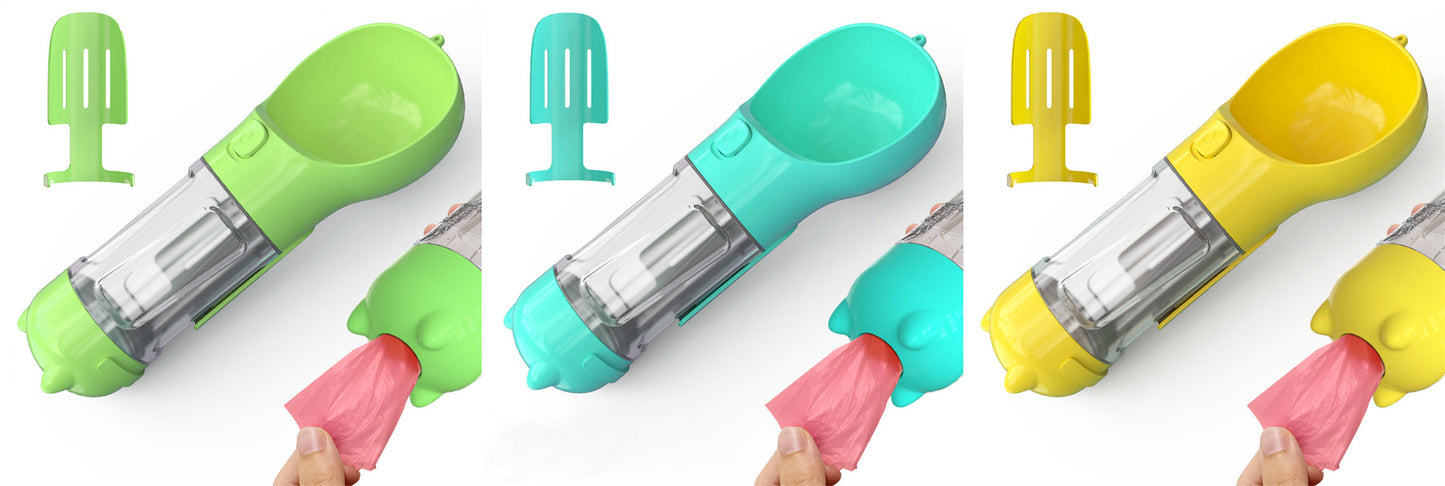 3-in-1 Pet Water Bottle - Feeder & Poop Bag Holder