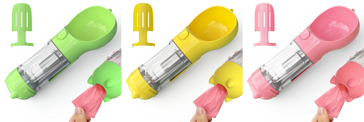 3-in-1 Pet Water Bottle - Feeder & Poop Bag Holder