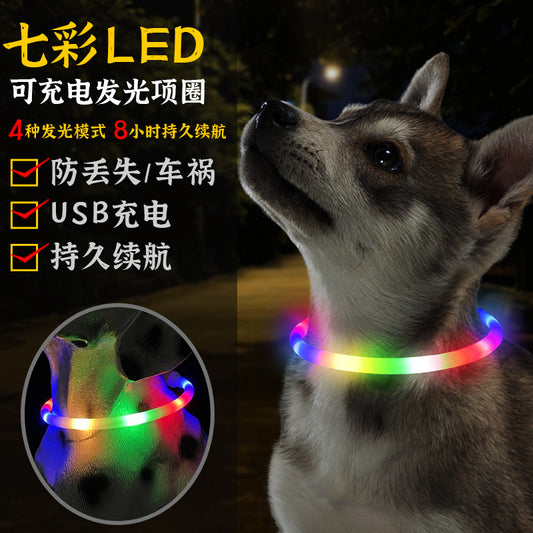 Premium silicone LED dog collar with 9 colors for night visibility
