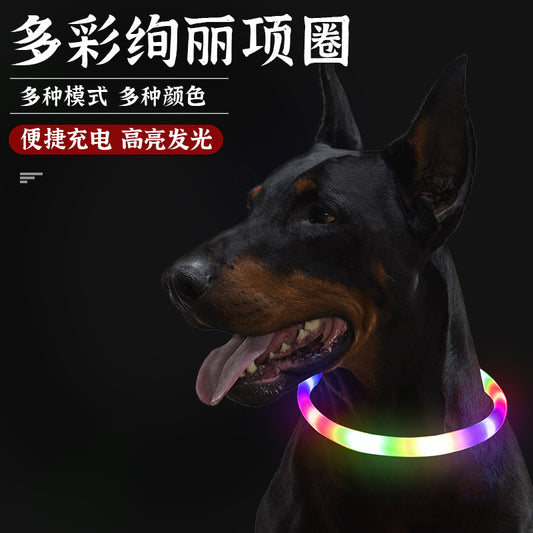Premium silicone LED dog collar with 9 colors for night visibility