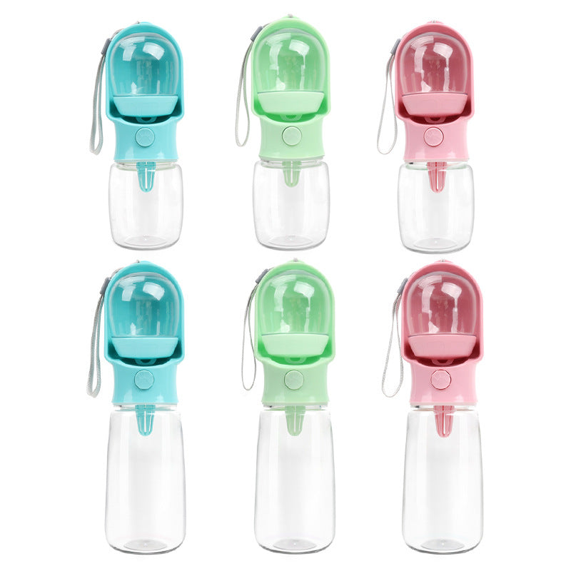 Portable dog water bottle with dual drink and feed compartment for outdoor adventures