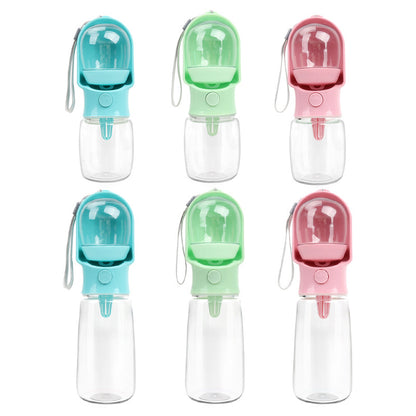 Portable dog water bottle with dual drink and feed compartment for outdoor adventures