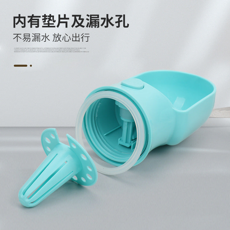 Portable dog water bottle with dual drink and feed compartment for outdoor adventures
