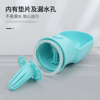 Portable dog water bottle with dual drink and feed compartment for outdoor adventures