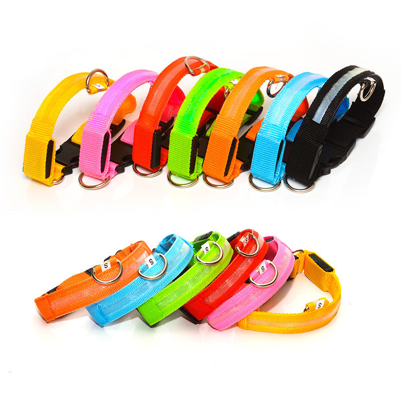 USB rechargeable LED dog collar with fiber optic mesh for night safety