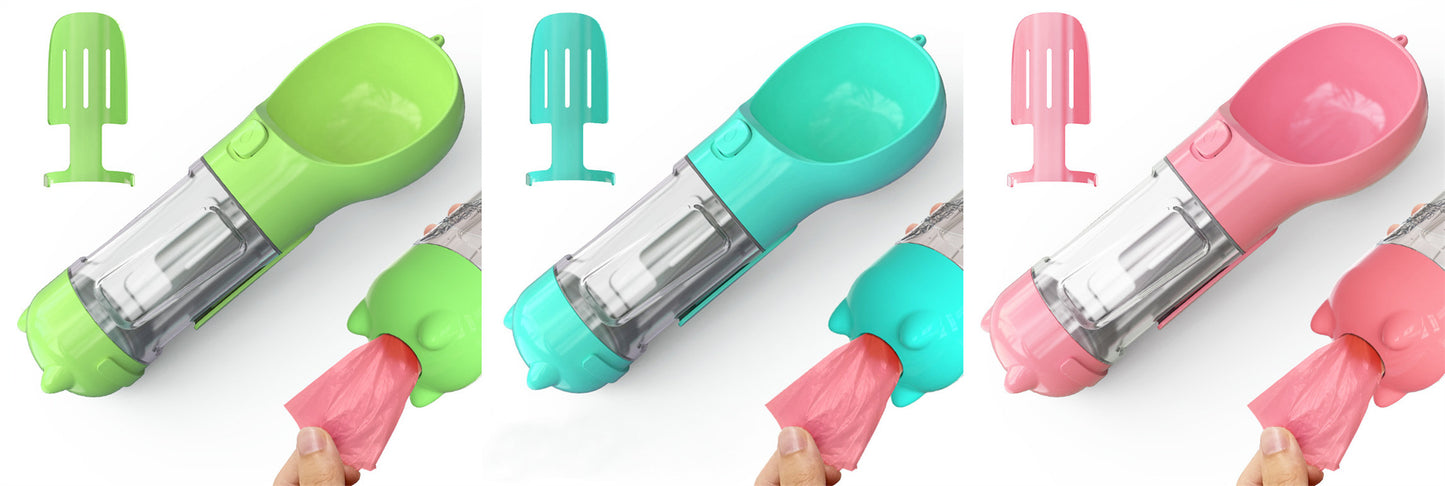 3-in-1 Pet Water Bottle - Feeder & Poop Bag Holder