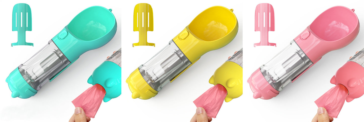 3-in-1 Pet Water Bottle - Feeder & Poop Bag Holder